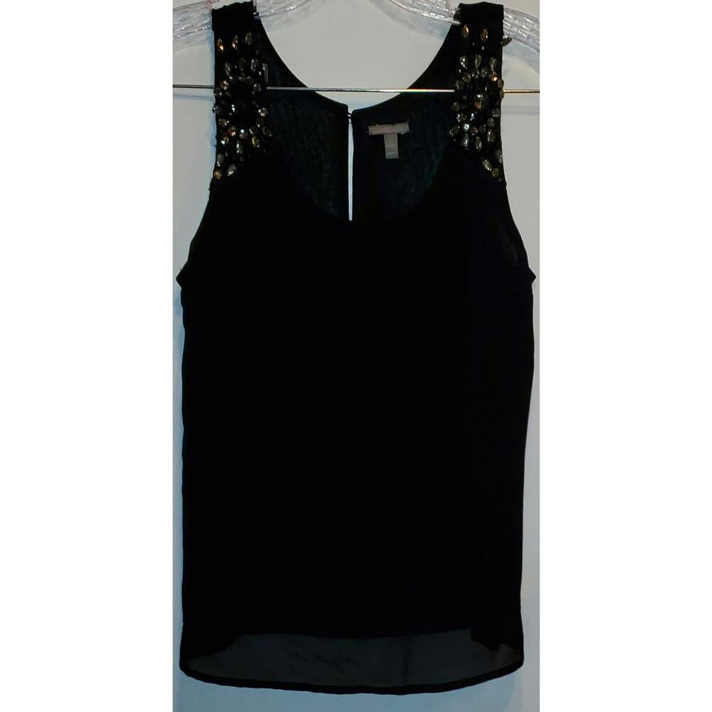 Charlotte Russe Black Sheer Tank Top Rhinestones  Size Small